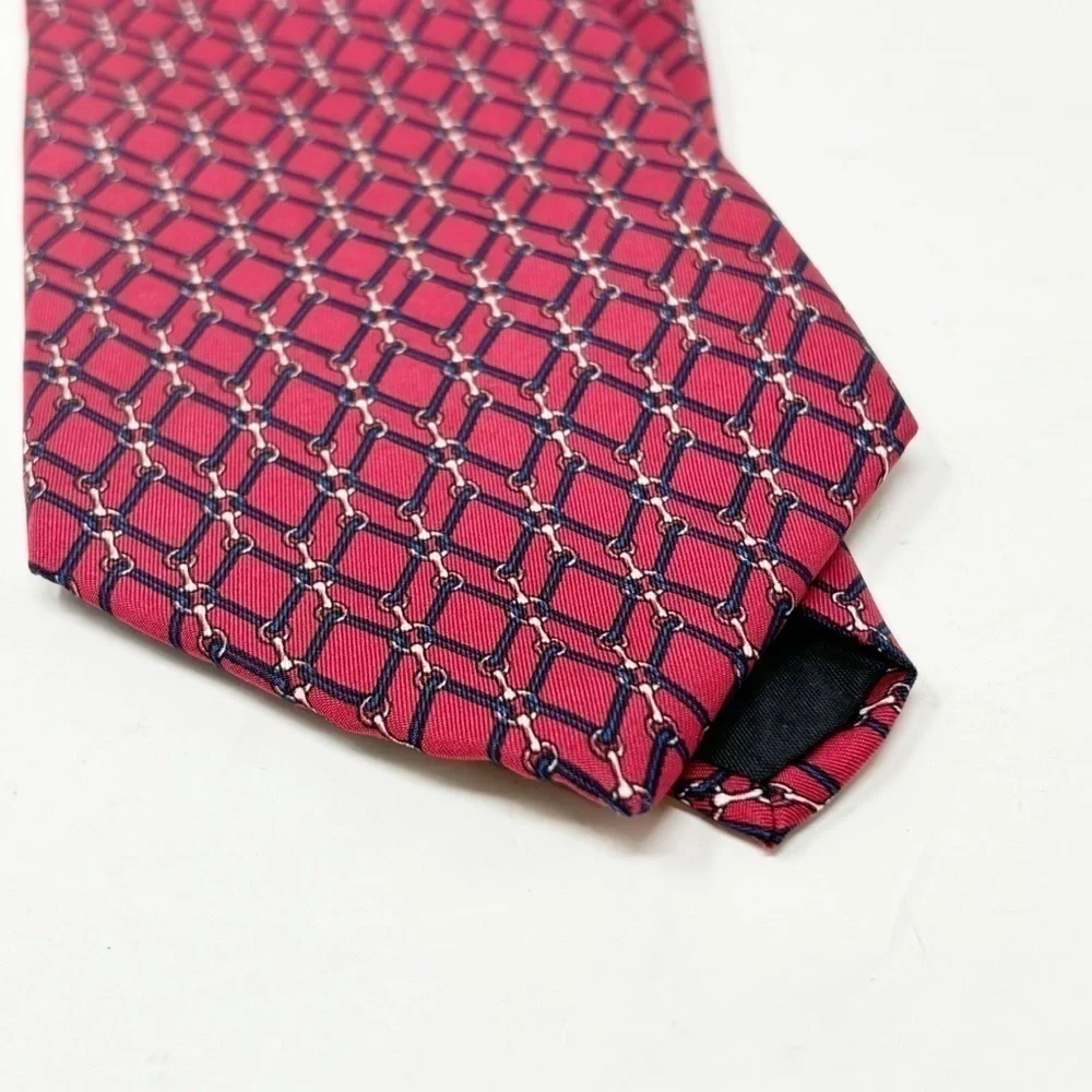 Vintage SAKS FIFTH AVENUE Men’s Red Blue Horse Bit Pattern 100% Silk Tie USA